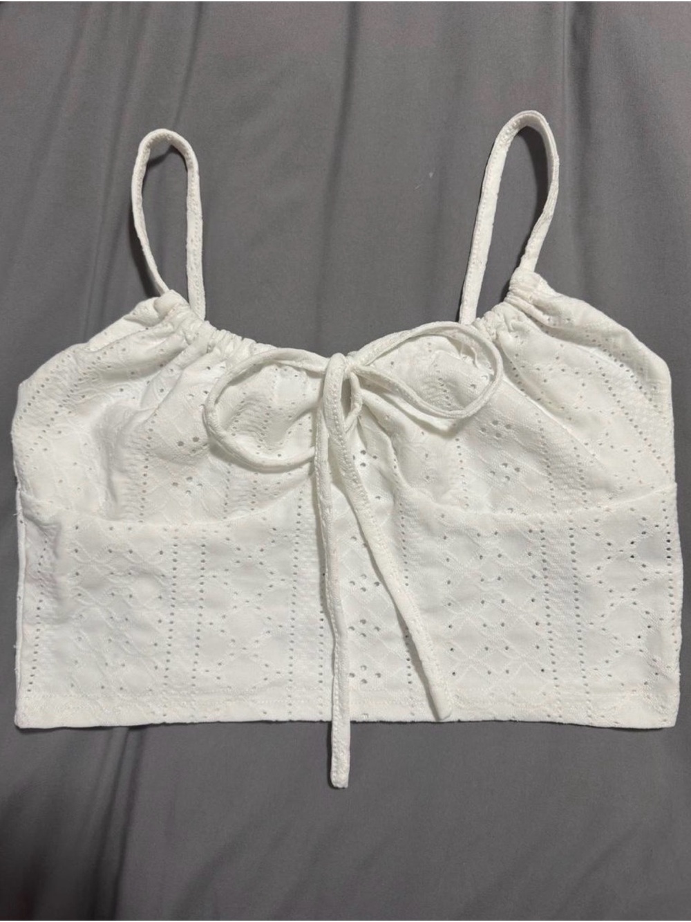 White Eyelet Tie-Front Cropped Tank Top